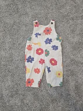 Cream Floral Print Kids Overalls with Multicolor Flowers